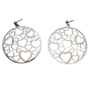Vintage New Large Silver Heart Cutout Hoop Earrings